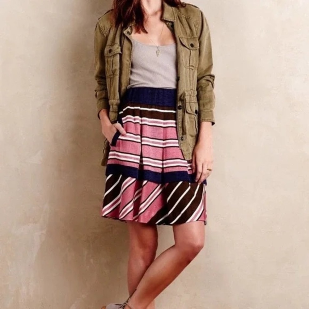 NWT Anthropologie Maeve Ellery Striped Ribbon Twee Skirt Size 0